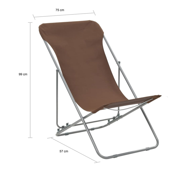 foldbare strandstole 2 stk. stål og oxfordstof brun
