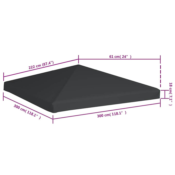 pavillontopdække 310 g/m² 3 x 3 m grå
