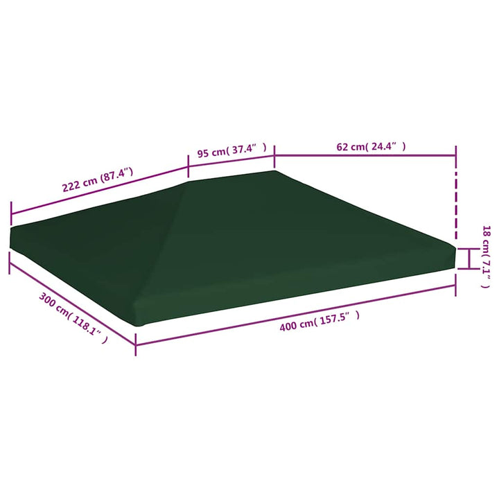 pavillontopdække 310 g/m² 4 x 3 m grøn