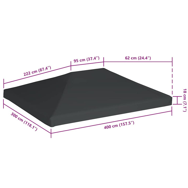pavillontopdække 310 g/m² 4 x 3 m grå