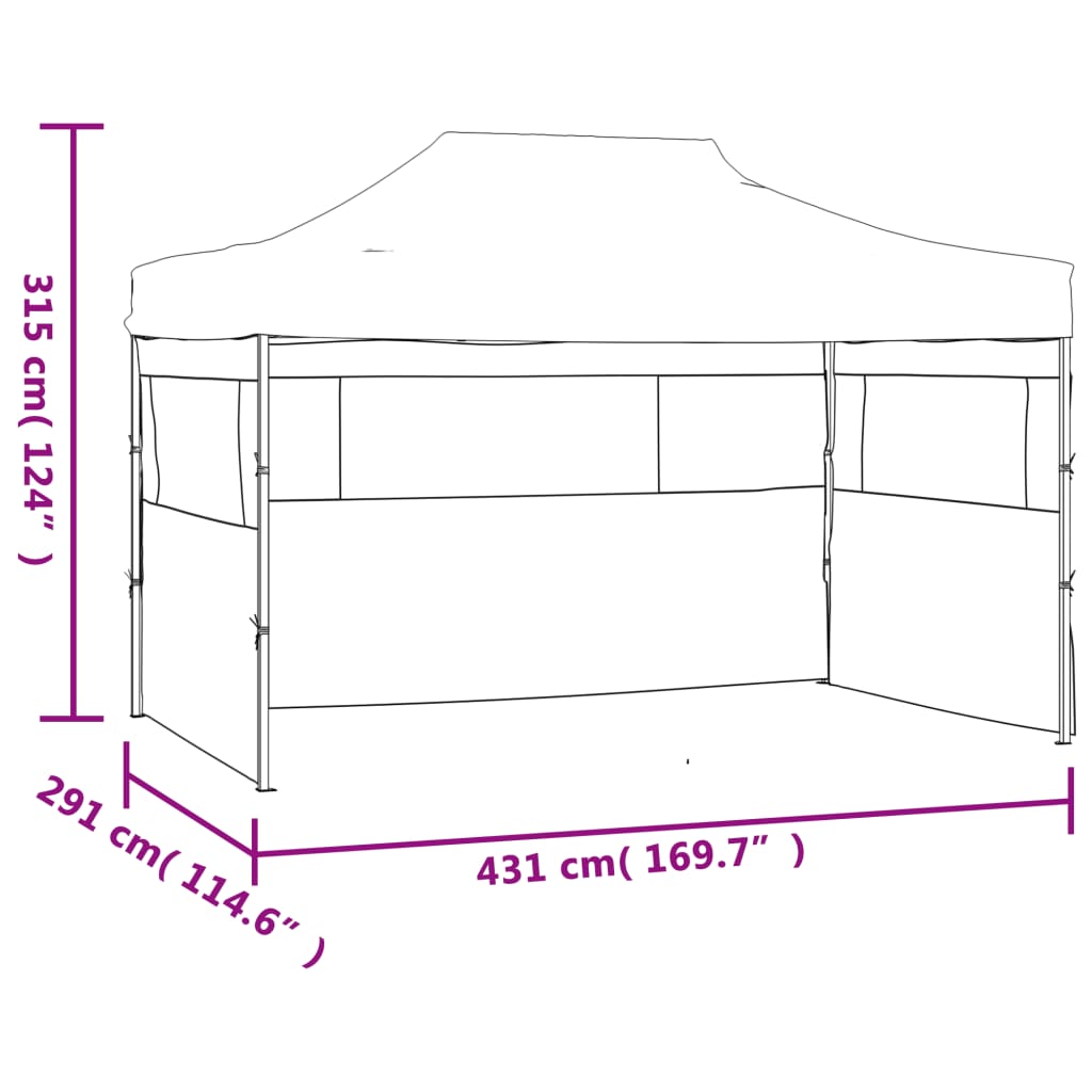 foldbart telt med 3 sidevægge 431x291x315 cm antracitgrå