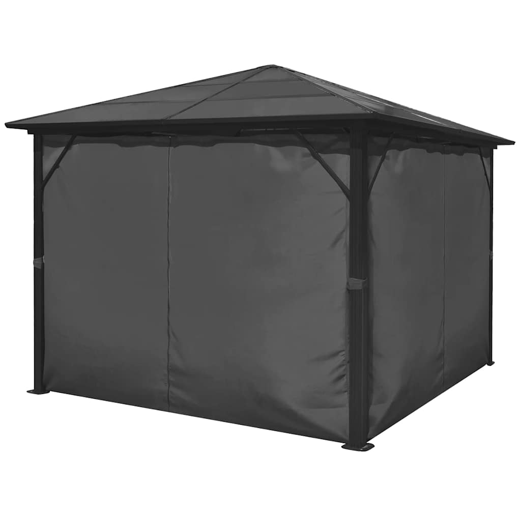 pavillon med gardin aluminium 300 x 300 cm antracitgrå