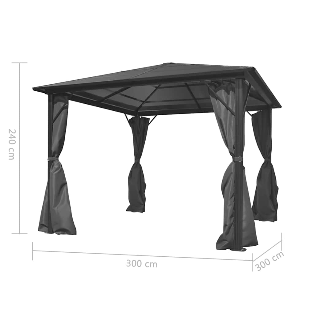 pavillon med gardin aluminium 300 x 300 cm antracitgrå