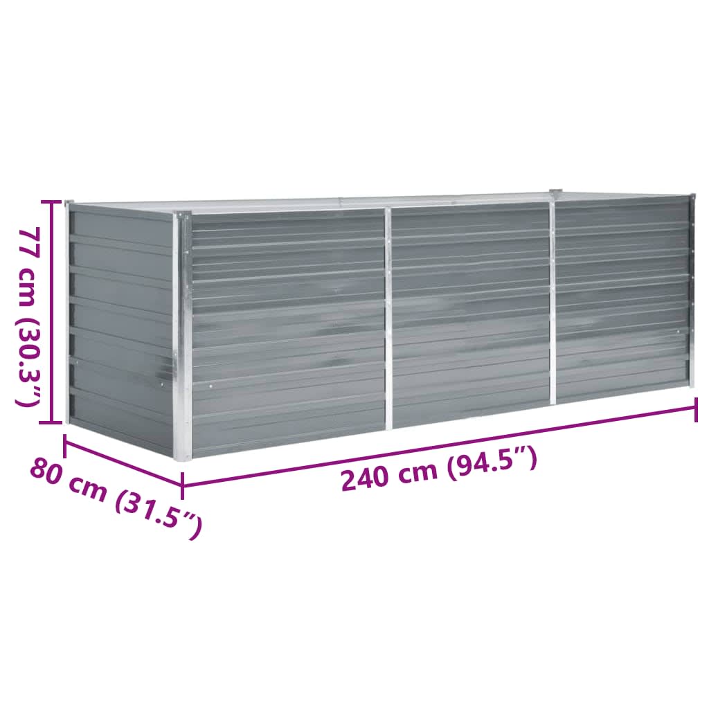 forhøjet plantekasse 240x80x77 cm galvaniseret stål grå