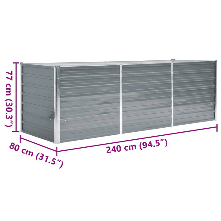 forhøjet plantekasse 240x80x77 cm galvaniseret stål grå