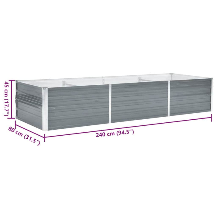 forhøjet plantekasse 240x80x45 cm galvaniseret stål grå