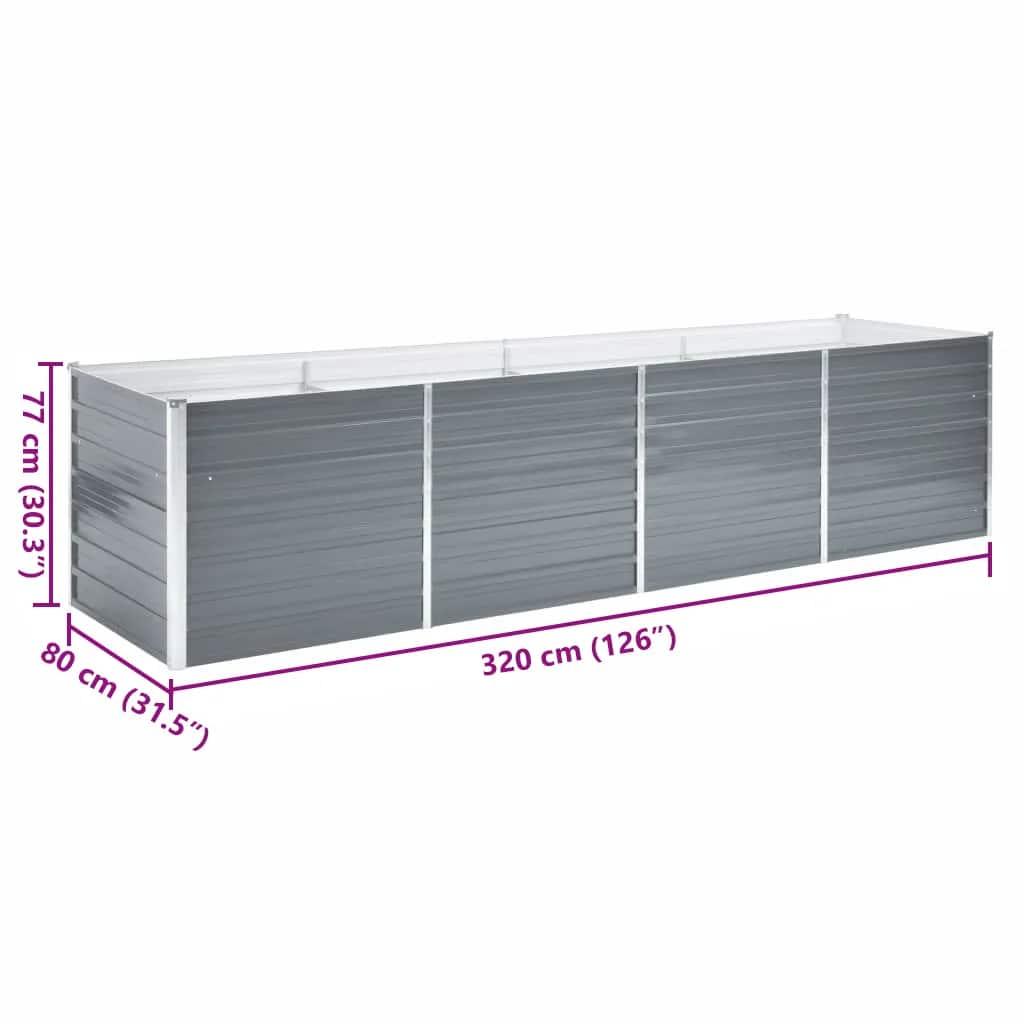 forhøjet plantekasse 320x80x77 cm galvaniseret stål grå