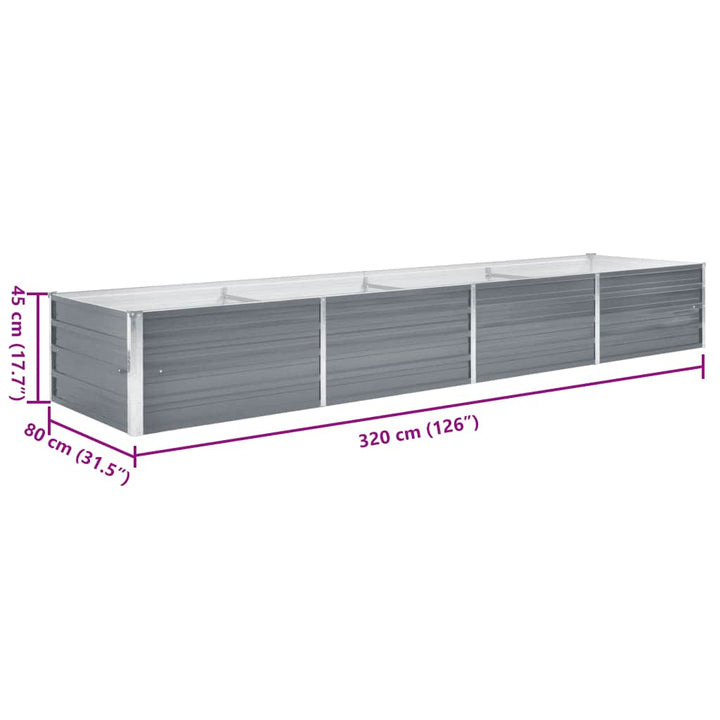 forhøjet plantekasse 320x80x45 cm galvaniseret stål grå