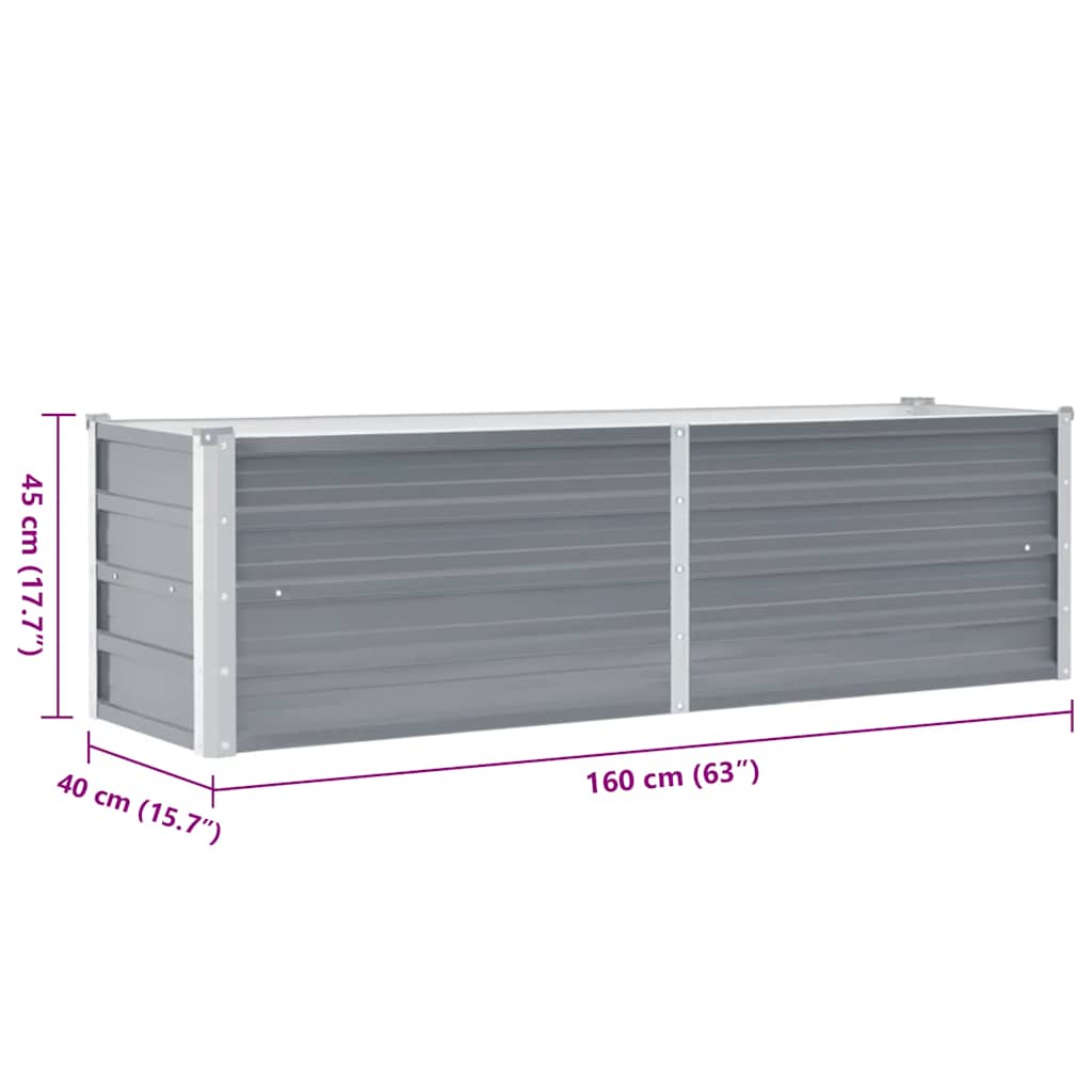 forhøjet plantekasse 160x40x45 cm galvaniseret stål grå