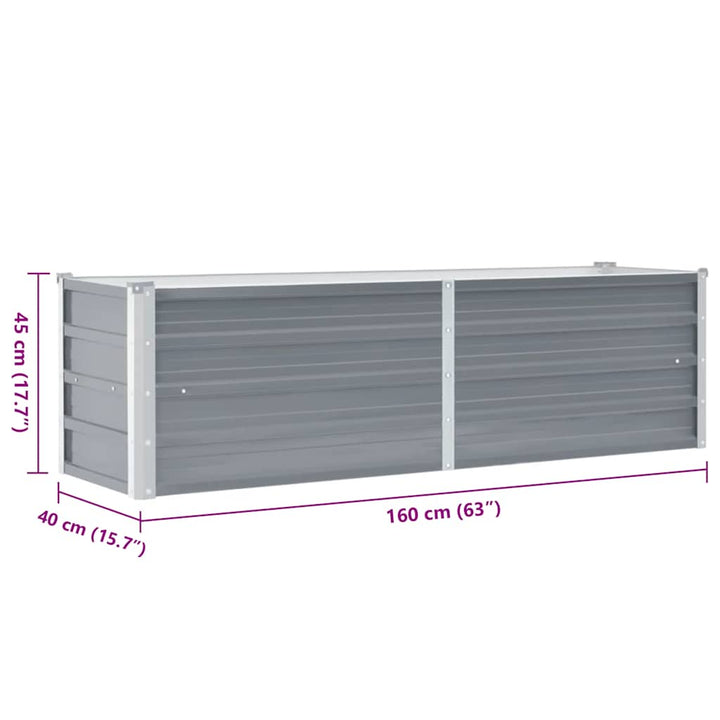 forhøjet plantekasse 160x40x45 cm galvaniseret stål grå