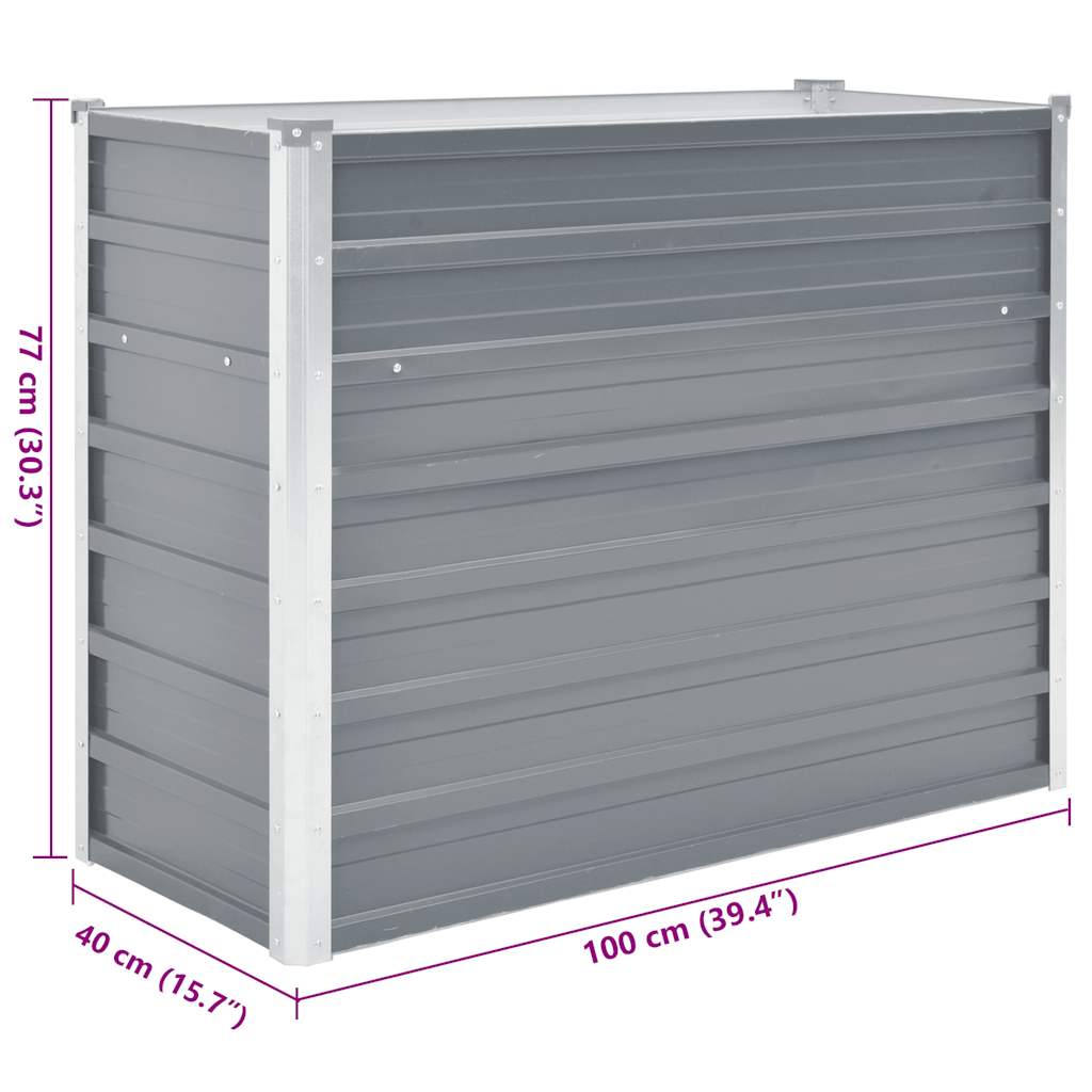 forhøjet plantekasse 100x40x77 cm galvaniseret stål grå