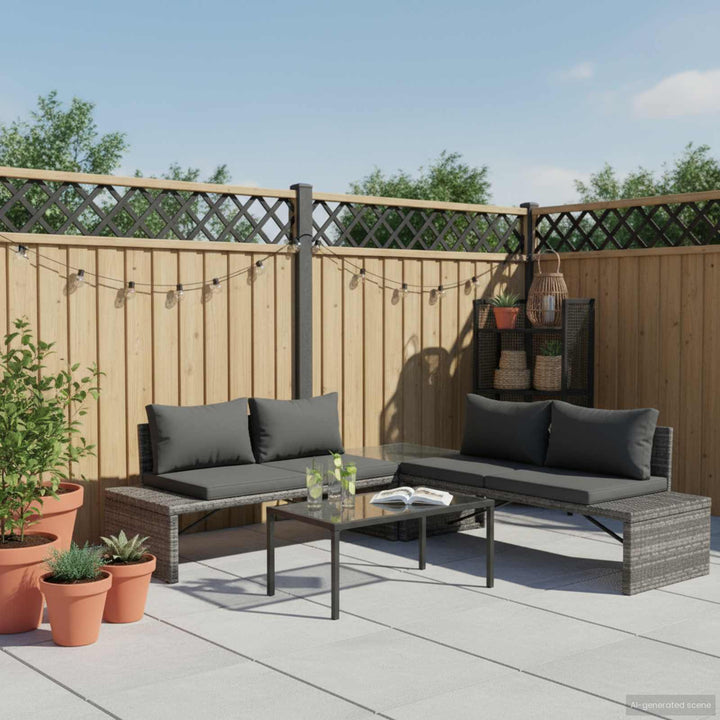 haveloungesæt 3 dele med hynder polyrattan grå
