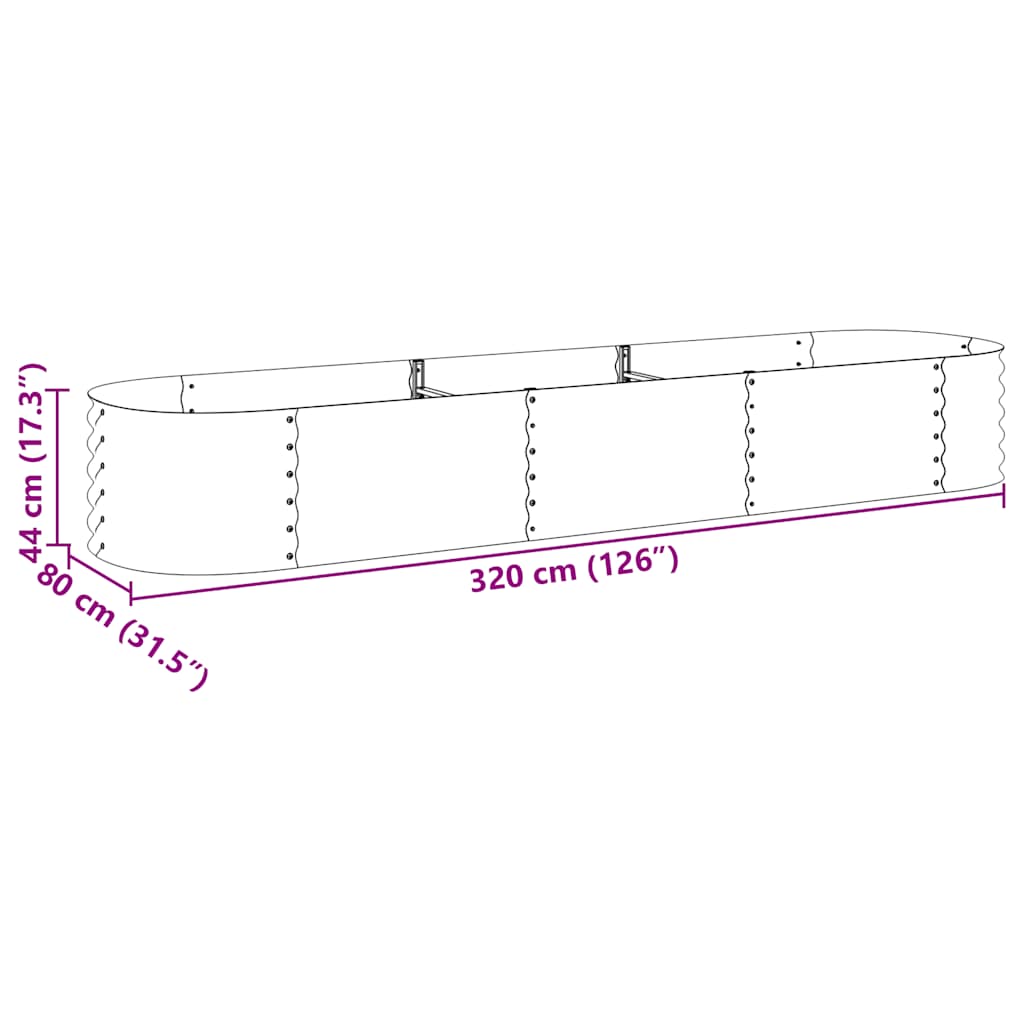 forhøjet plantekasse 320x80x44 cm galvaniseret stål sølvfarvet