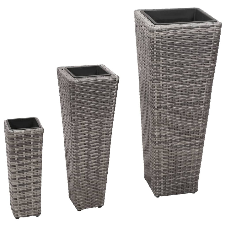 forhøjede plantekrukker 3 stk. polyrattan grå