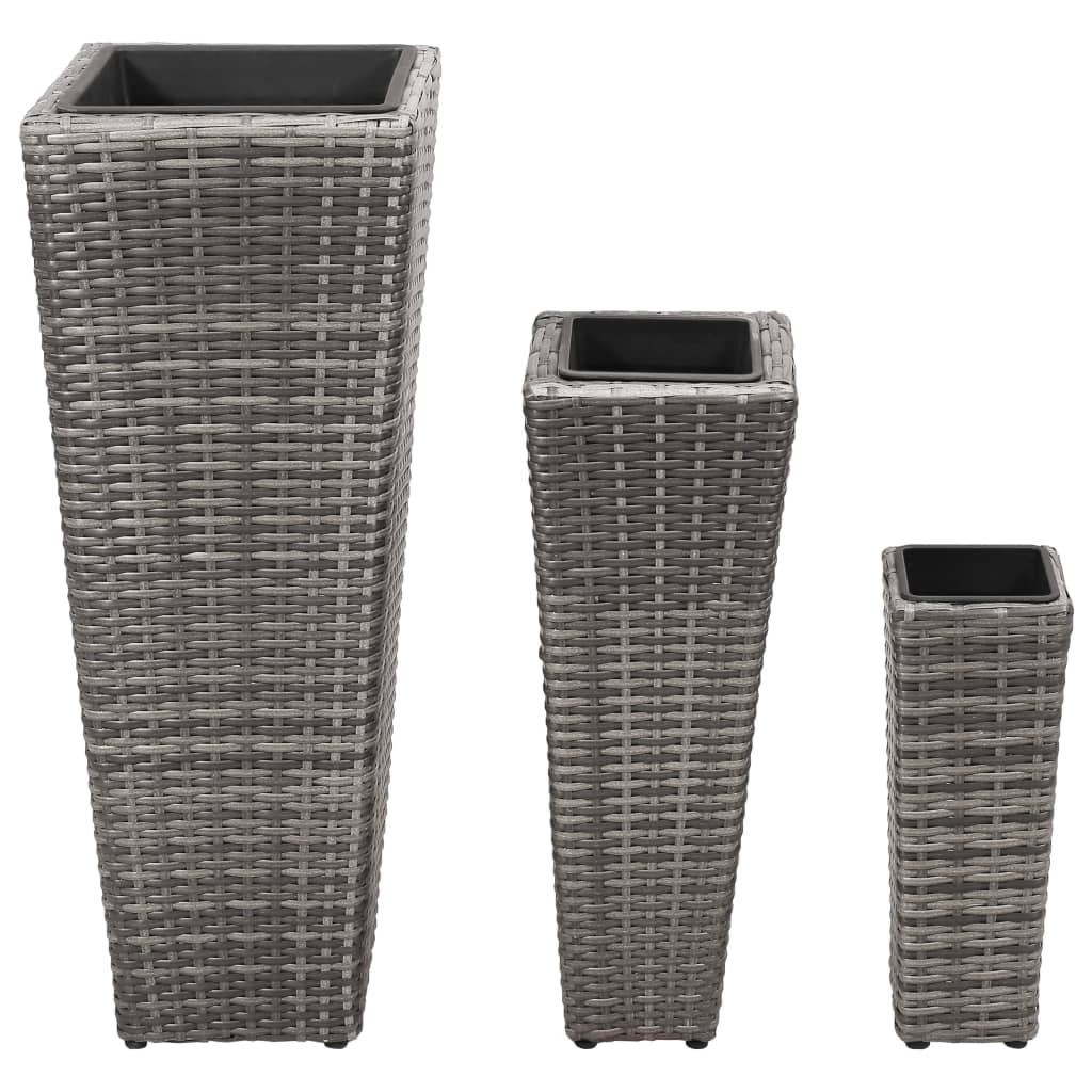 forhøjede plantekrukker 3 stk. polyrattan grå
