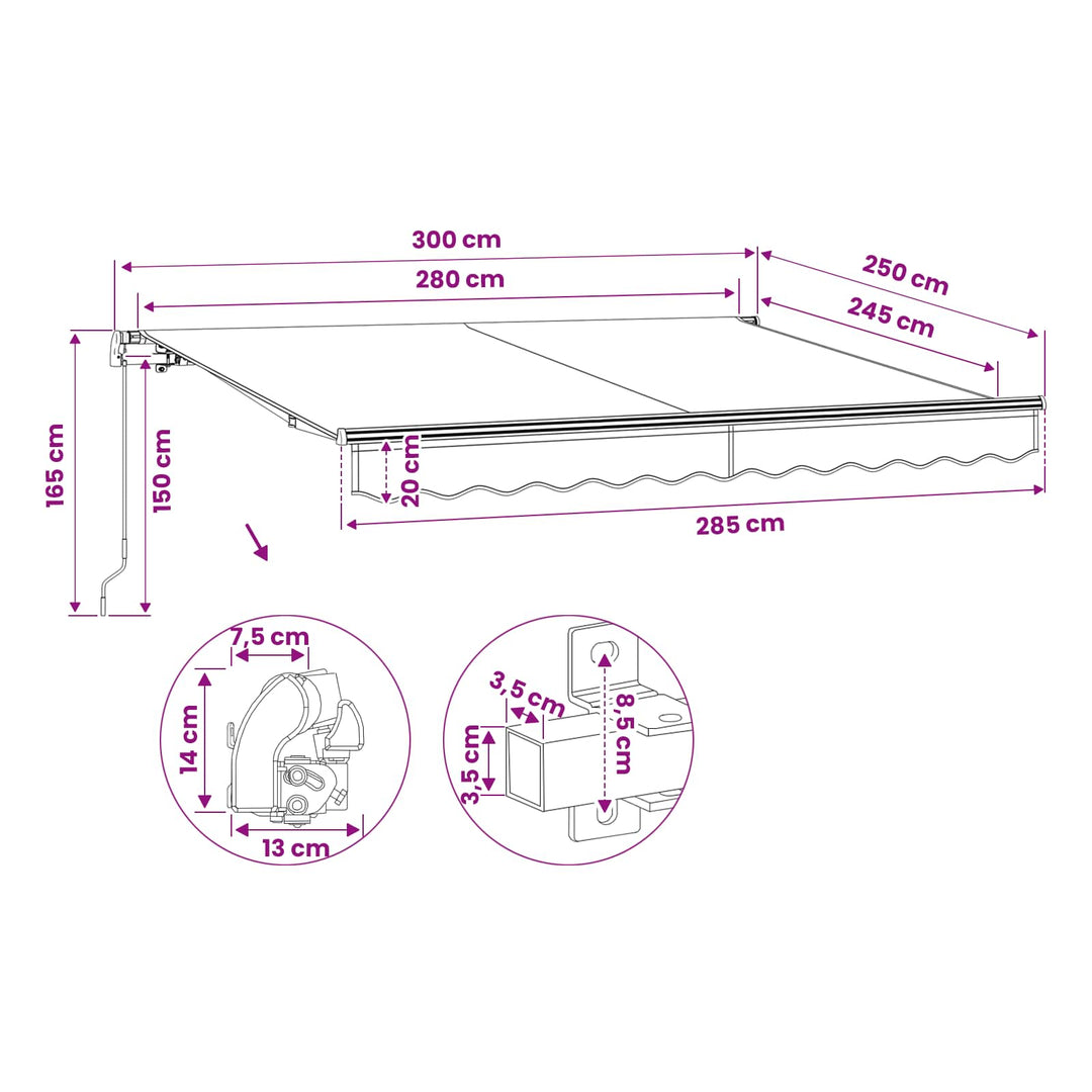 foldemarkise manuel betjening 300 cm cremefarvet