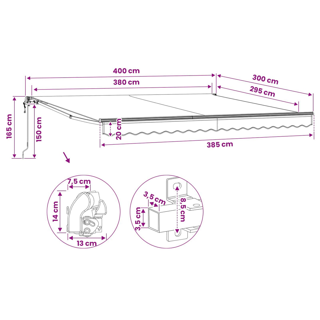 foldemarkise motoriseret 400 cm cremefarvet