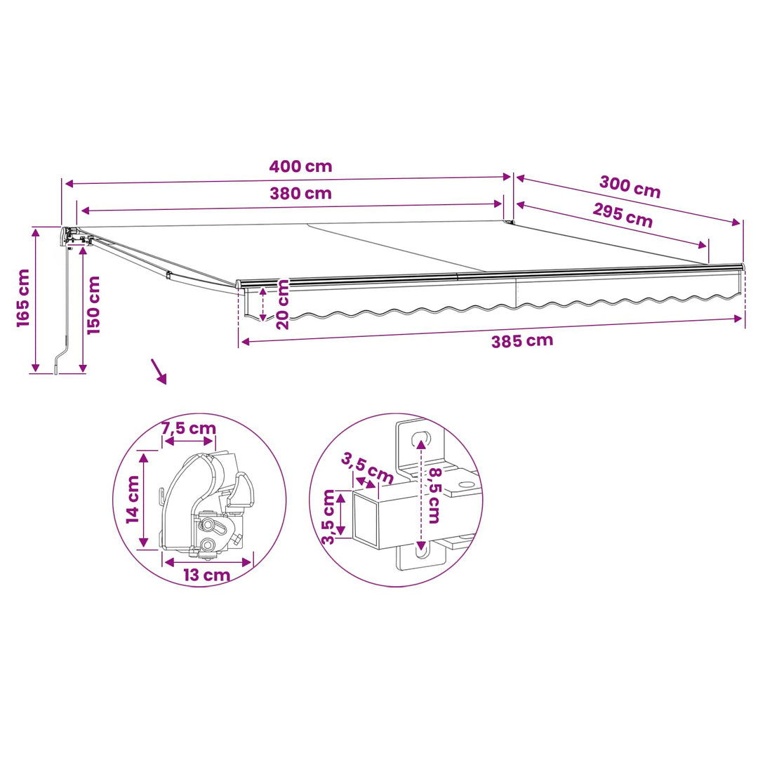 foldemarkise manuel betjening 400 cm gul/hvid