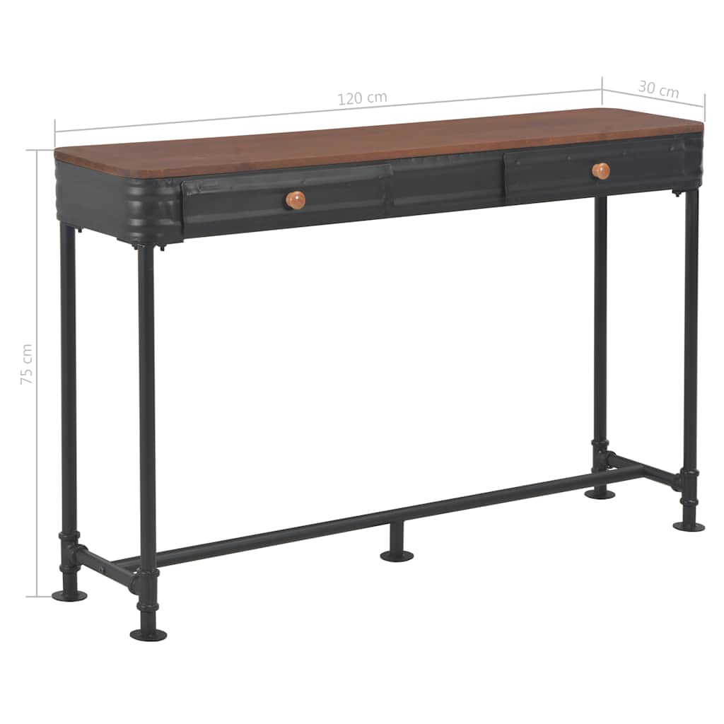 konsolbord med 2 skuffer 120x30x75 cm massivt grantræ
