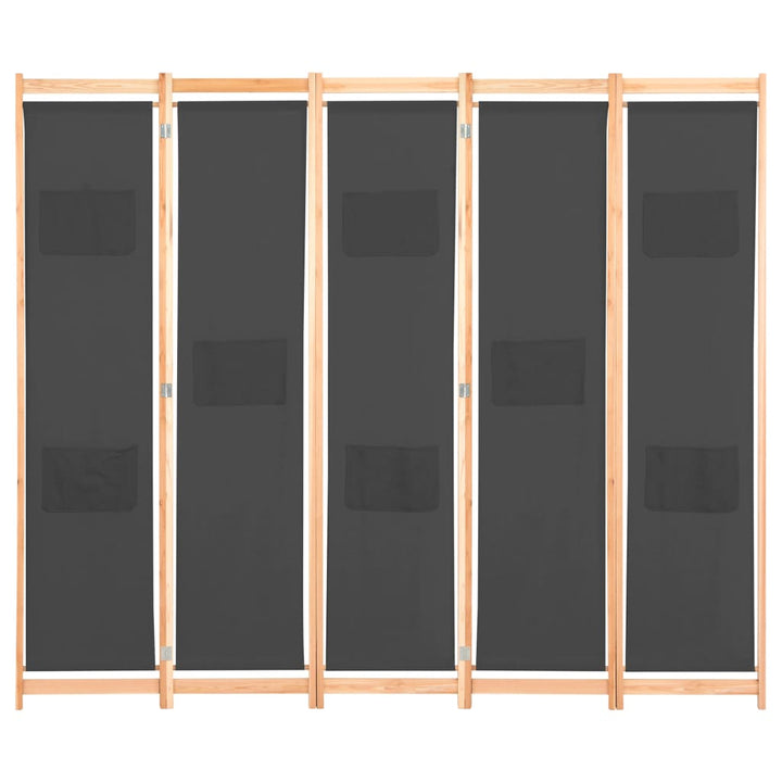 5-panelers rumdeler 200 x 170 x 4 cm stof grå