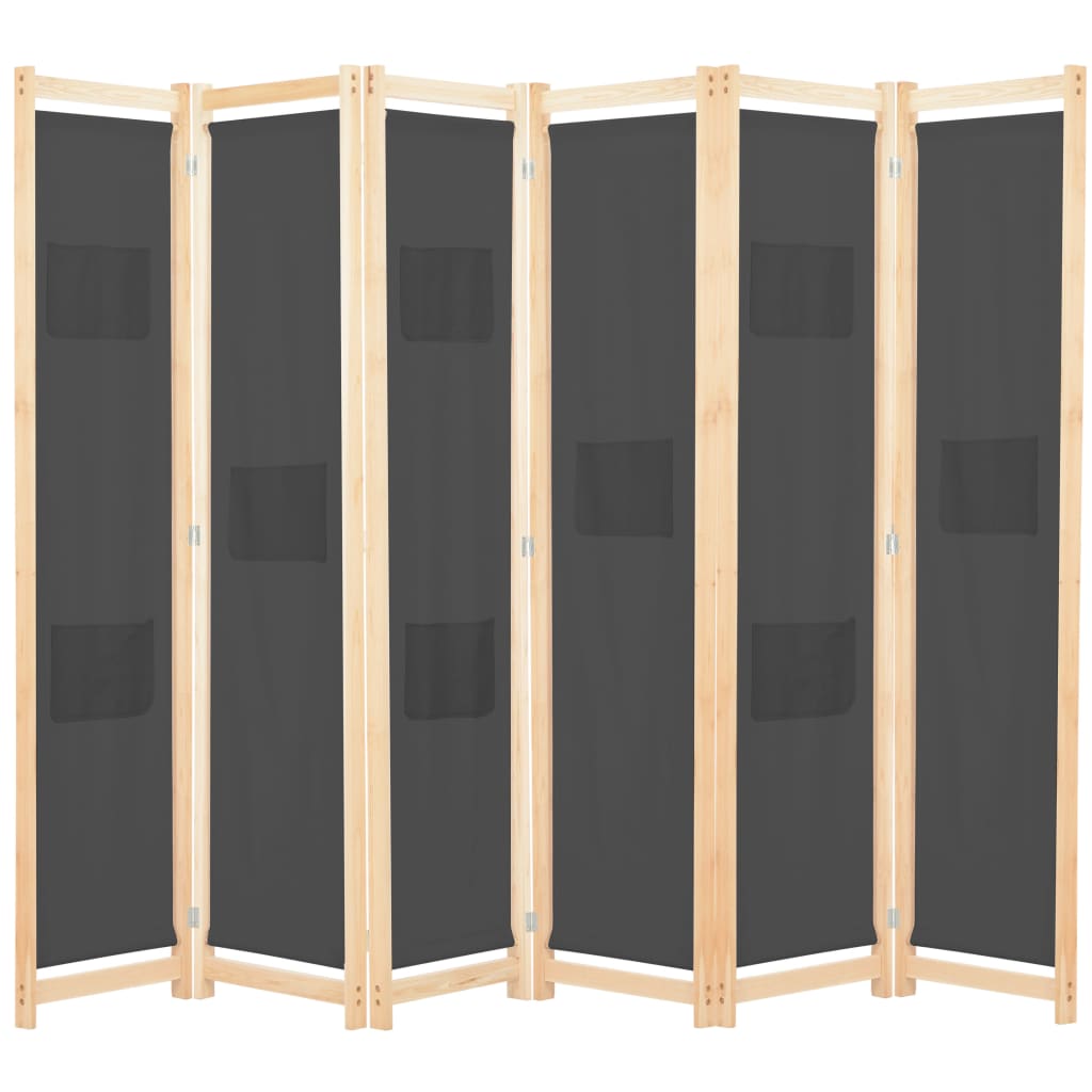 6-panelers rumdeler 240 x 170 x 4 cm stof grå