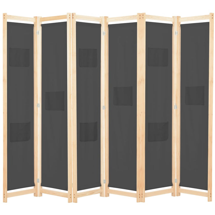 6-panelers rumdeler 240 x 170 x 4 cm stof grå