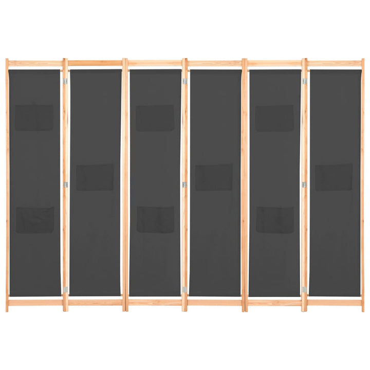 6-panelers rumdeler 240 x 170 x 4 cm stof grå