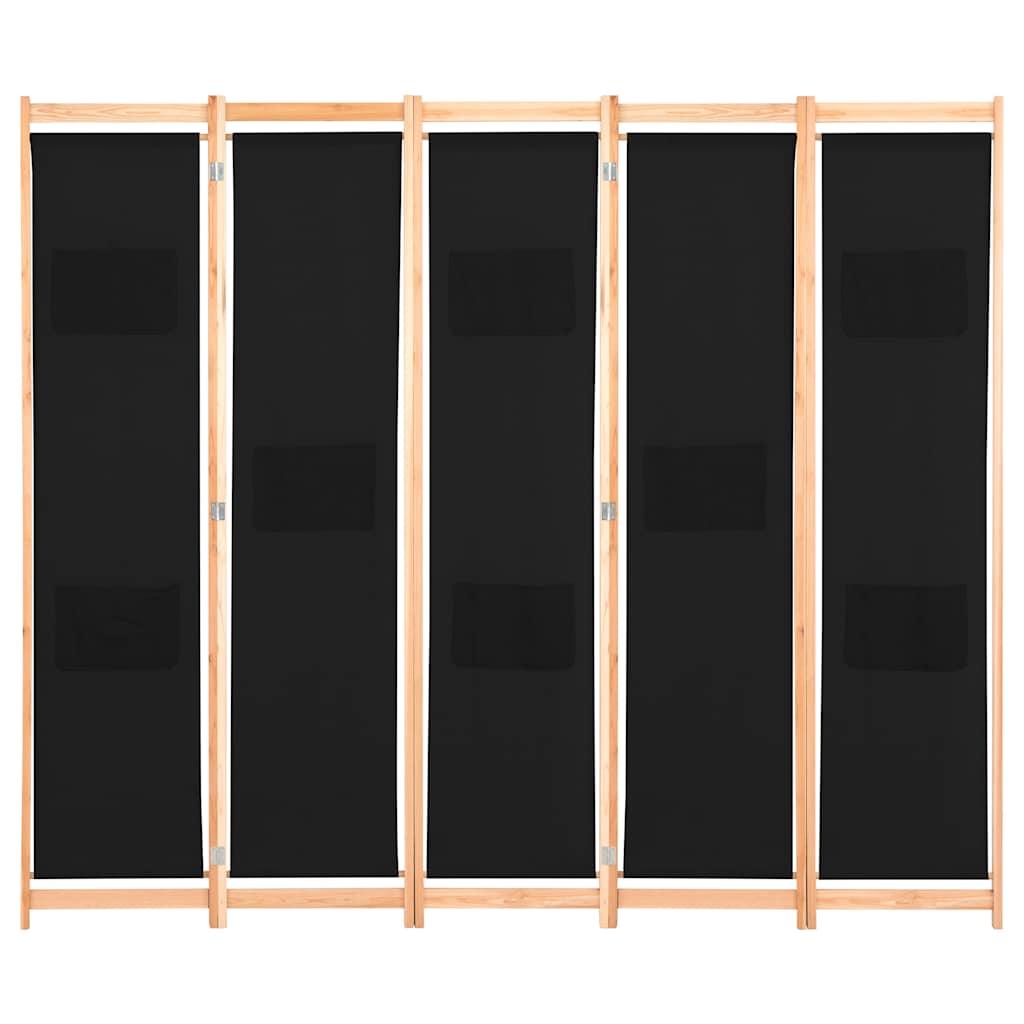 5-panels rumdeler 200 x 170 x 4 cm stof sort