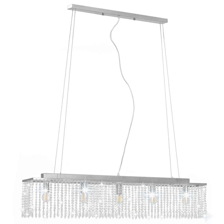 loftslampe med krystalperler 104 cm E14 sølvfarvet