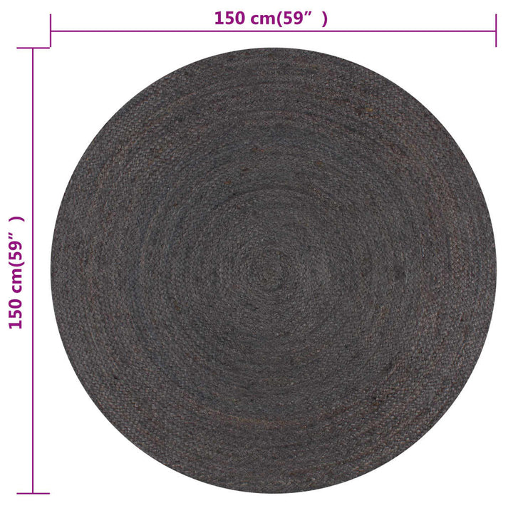 håndlavet tæppe jute rund 150 cm mørkegrå