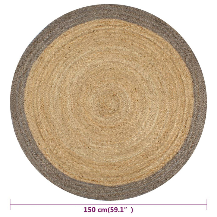 håndlavet gulvtæppe 150 cm jute grå kant