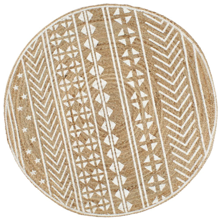 håndlavet tæppe med hvidt print jute 150 cm
