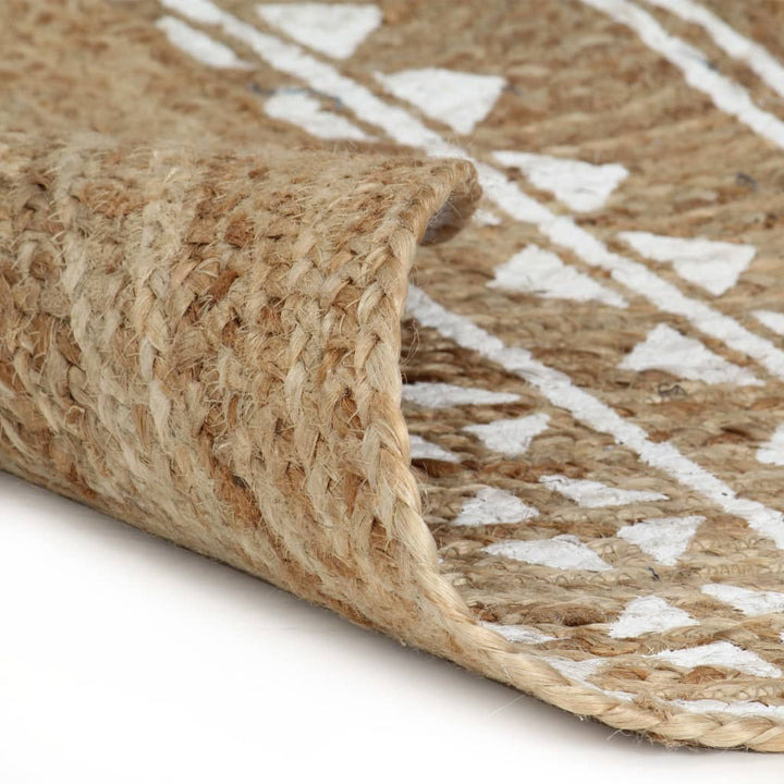 håndlavet tæppe med hvidt print jute 150 cm