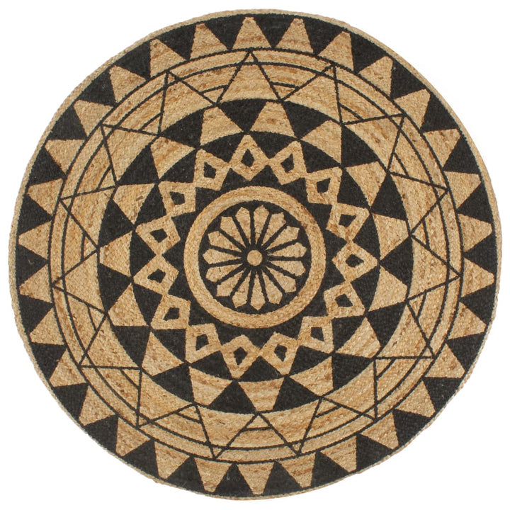 håndlavet tæppe med sort print jute 120 cm