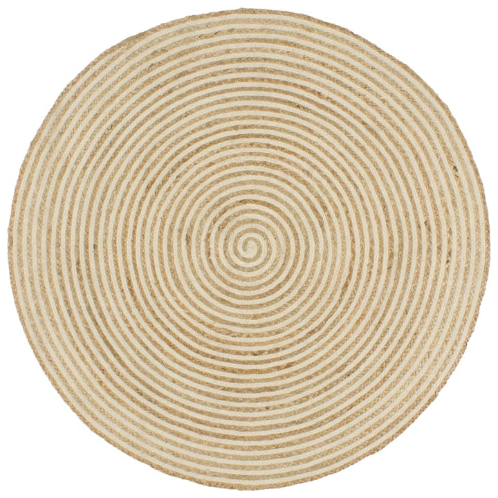 håndlavet jutetæppe med spiraldesign 120 cm hvid