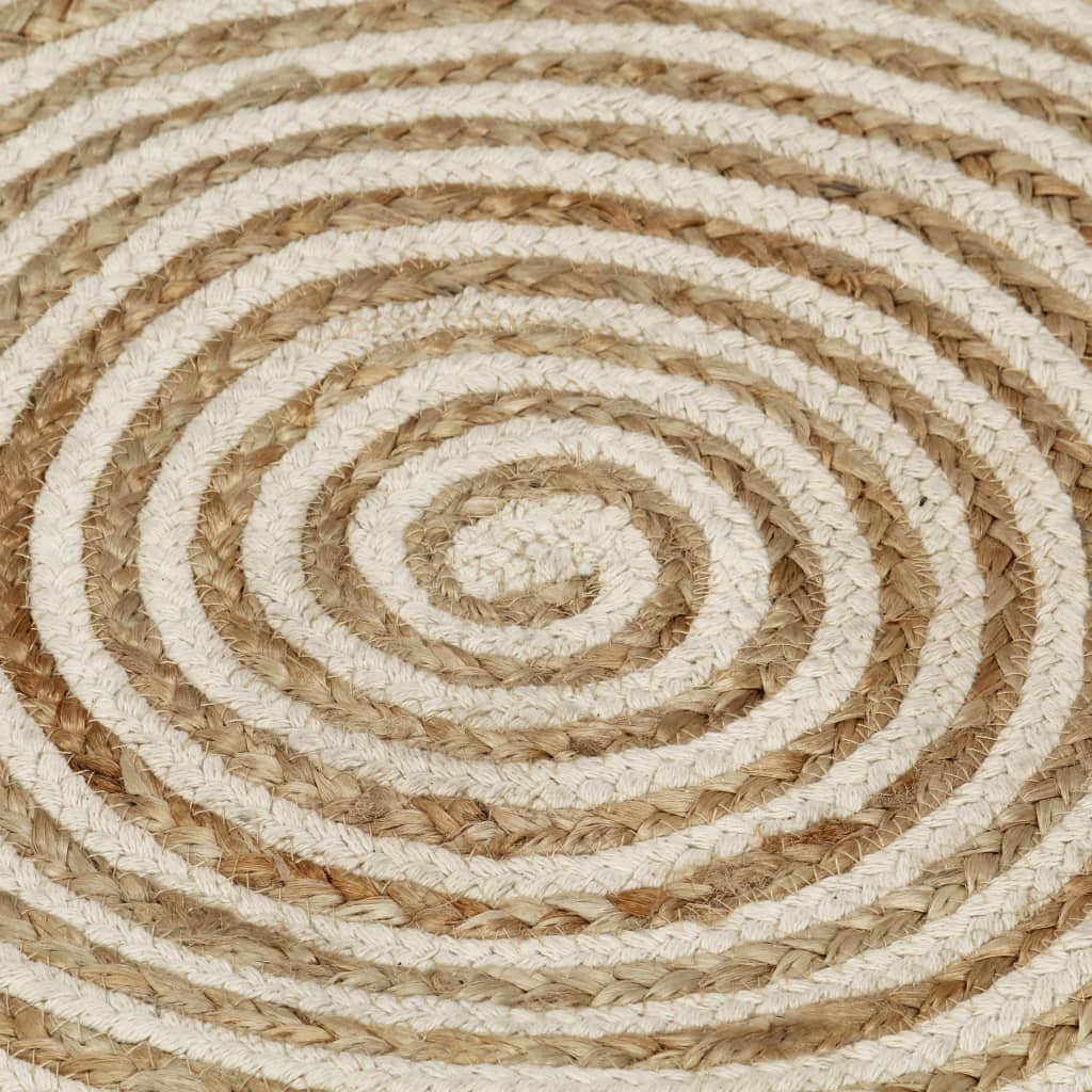 håndlavet jutetæppe med spiraldesign 120 cm hvid