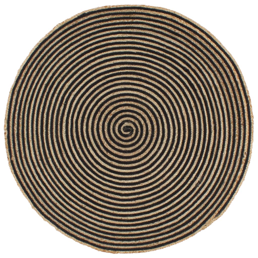 håndlavet jutetæppe med spiraldesign sort 90 cm