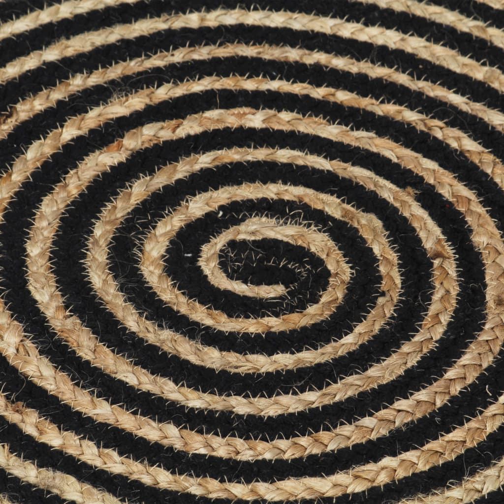 håndlavet jutetæppe med spiraldesign sort 90 cm