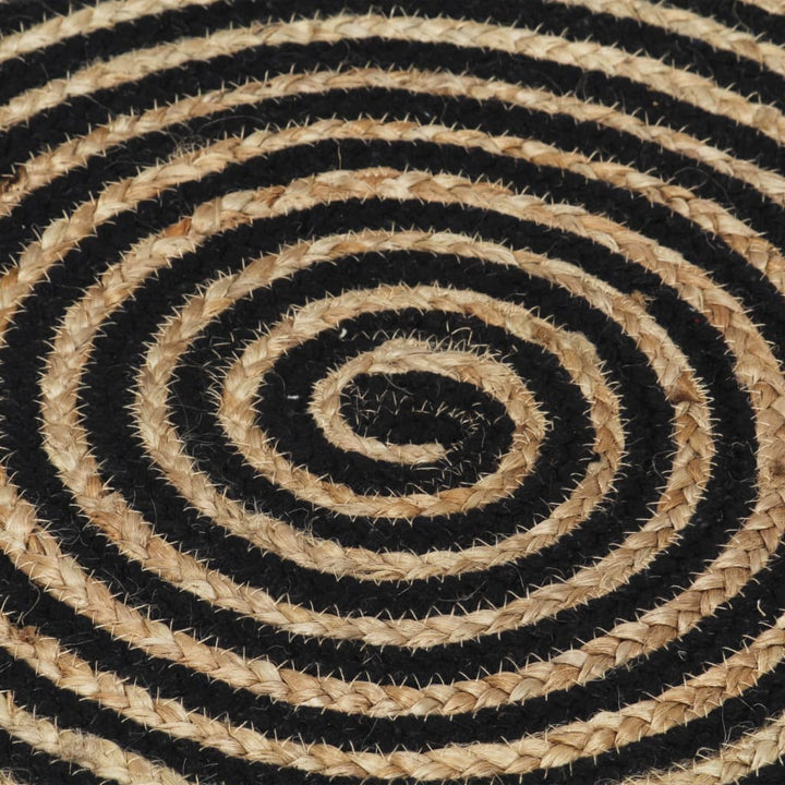 håndlavet jutetæppe med spiraldesign sort 90 cm