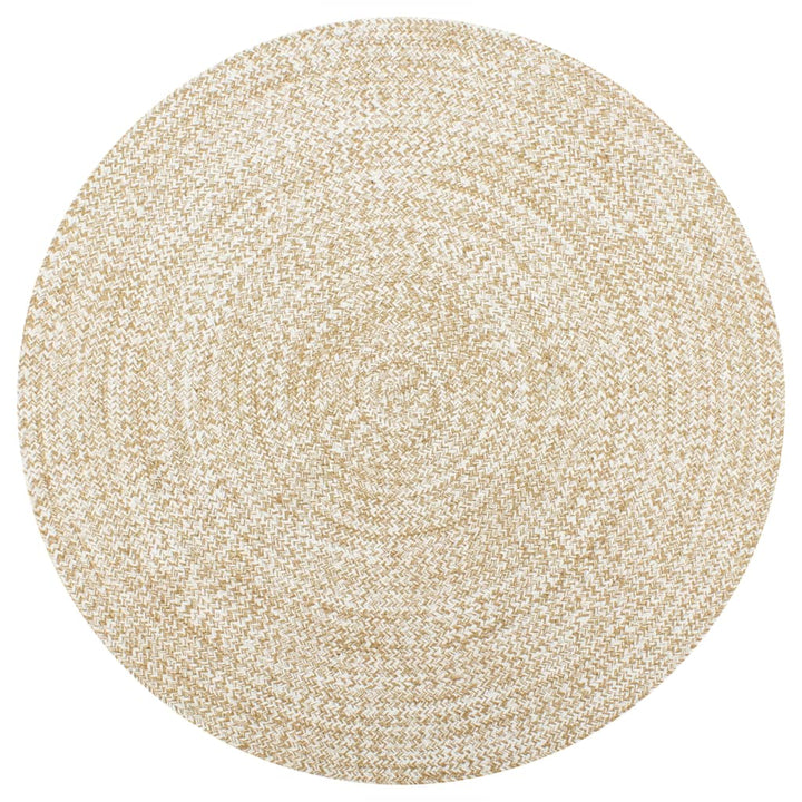 håndlavet tæppe jute 120 cm hvid og naturfarvet