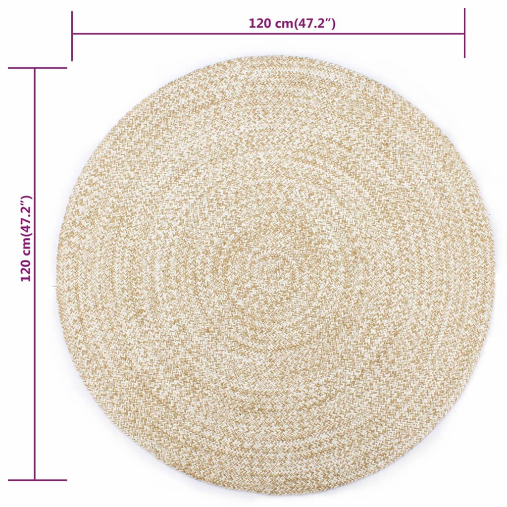 håndlavet tæppe jute 120 cm hvid og naturfarvet