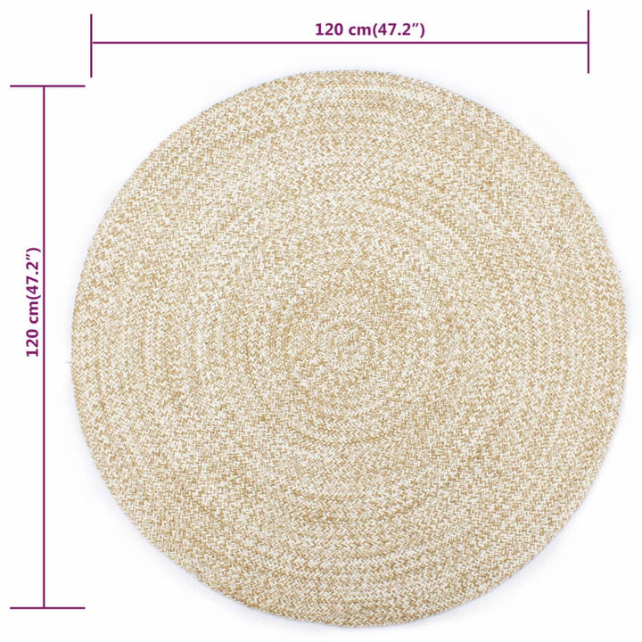 håndlavet tæppe jute 120 cm hvid og naturfarvet