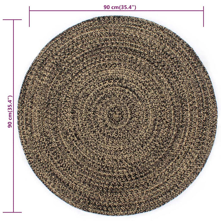 håndlavet tæppe jute 90 cm sort og naturfarvet