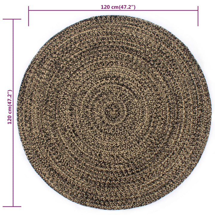 håndlavet tæppe jute 120 cm sort og naturfarvet