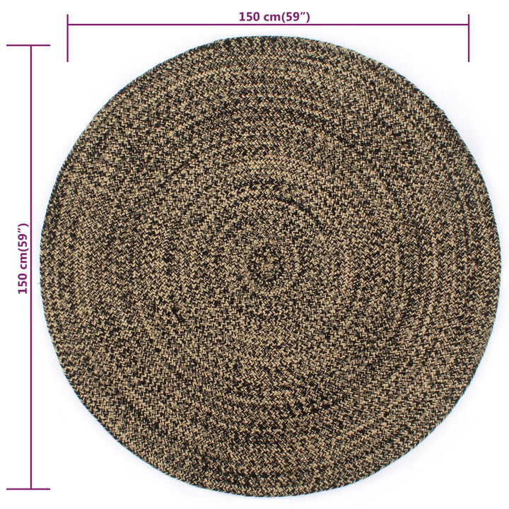 håndlavet tæppe jute 150 cm sort og naturfarvet