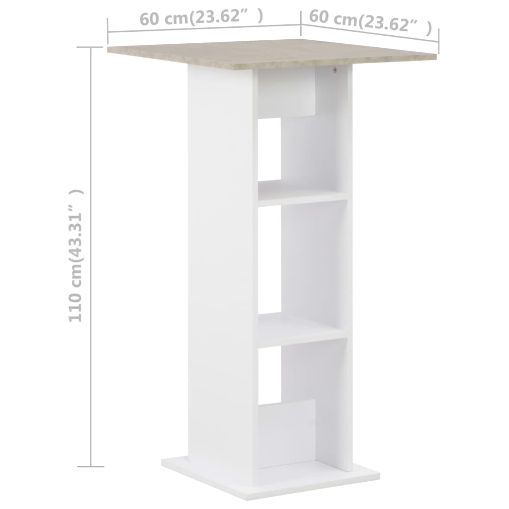 barbord 60x60x110 cm hvid og betonfarvet