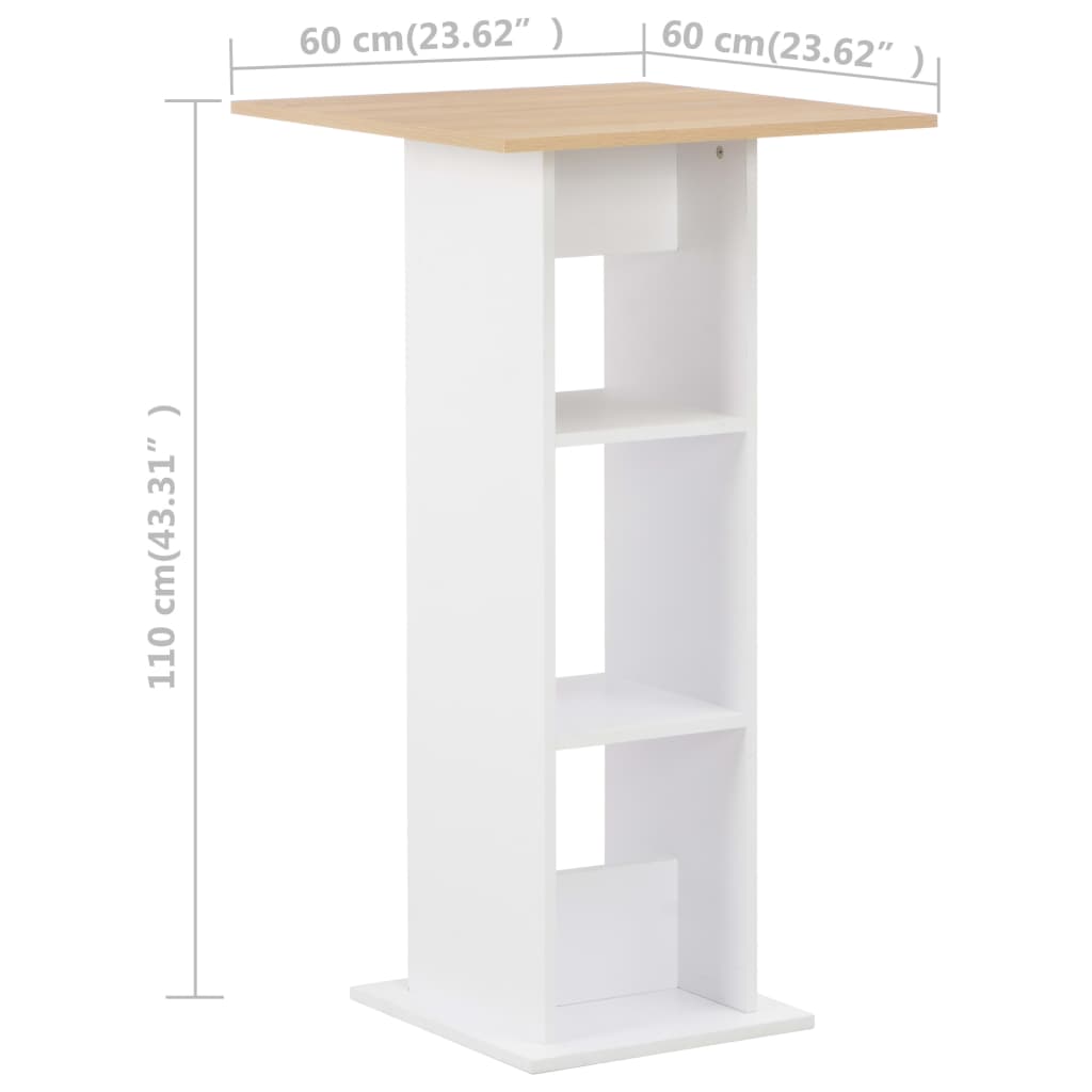 barbord 60x60x110 cm hvid og sonoma-eg