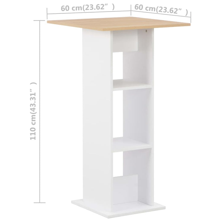 barbord 60x60x110 cm hvid og sonoma-eg