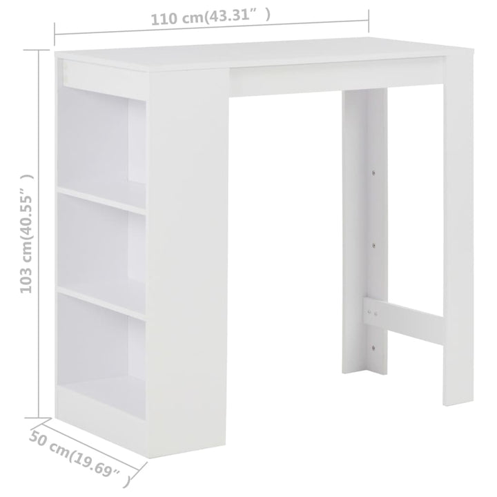 barbord med hylde 110x50x103 cm hvid