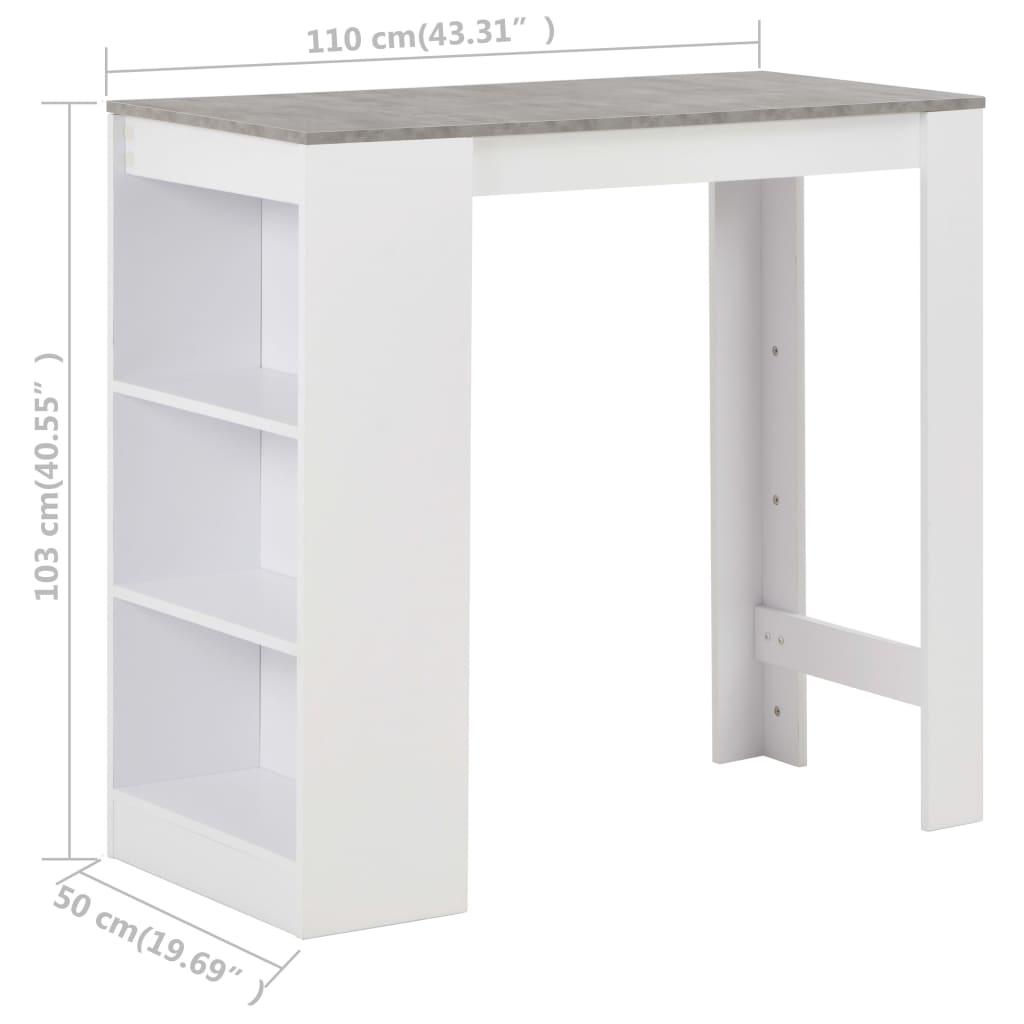 barbord med hylde 110x50x103 cm hvid
